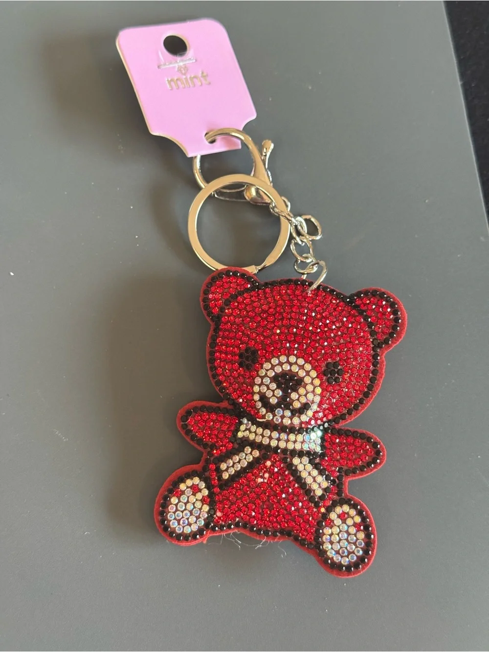 Mint Rhinestone Teddy Bear Keychain Bag Charm NWT Red